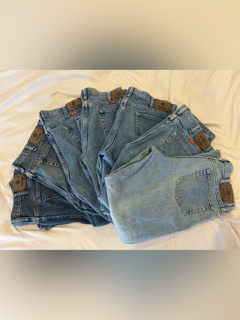 7 pairs of Wrangler Blue Denim Jeans Bundle 36x30 100% cotton